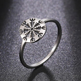 Dawapara Aegishjalmur The Helm of Awe Symbol Ring Viking Vegvisir Norse Compass   Stainless Steel Cut Out Scandinavian Jewelry